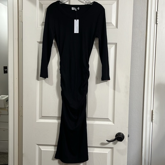 Michael Stars Christina Ribbed Knit Mid Length Sleeve Midi Dress Black Size M - Picture 4 of 11
